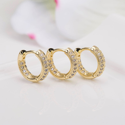 4PCS 14MM 24K Gold Color Brass with Zircon Round Earrings Hoop Earring Clip High Quality DIY Jewelry Making Findings ► Photo 1/5