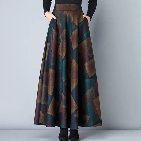 Vintage A-Line High Waist Woolen Skirts 2022 Autumn Winter Fashion Women's Wool Maxi Skirts Female Casual Long Streetwear ► Photo 1/6