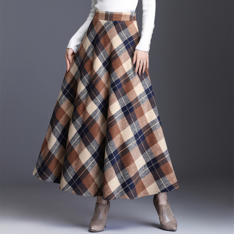 Plus Size 3XL Women Plaid Skirt Thick Warm Elegant Tall Waist Long Skirt 2022 Winter Casual Woolen Long Plaid Skirt Female Skirt ► Photo 1/6