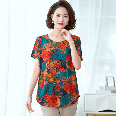 NIFULLAN Middle Age Women Loose Tee Shirts Summer Plus Size Bat Short Sleeve T-Shirt Quinquagenarian Mother Clothing Top Blusas ► Photo 1/6