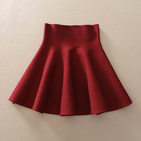 2022 Spring Autumn New Women Skirt Knitting Woolen Midi Skirt Ladies High Waist Casual Pleated Elastic Flared Skirts Womens ► Photo 1/6