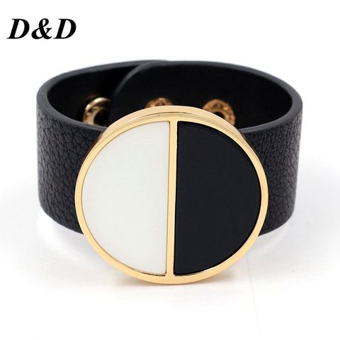 Exaggerated club joker character geometric wide bracelet alloy leather fashion bracelets female black and white ► Photo 1/6