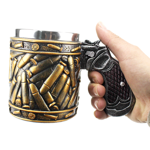 Revolver Gun Pistol Tankard Mug With Ammo Bullet Round Shells Mugs Cup Bottle Birthday Christmas Halloween Gift 400ml ► Photo 1/6