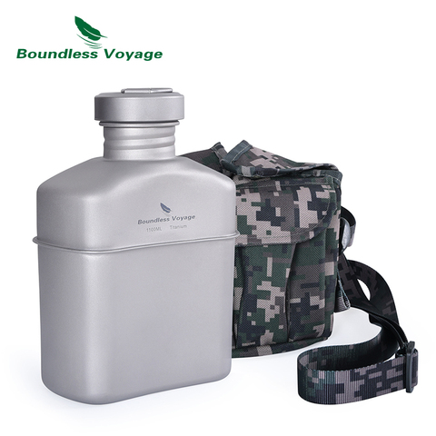 Boundless Voyage Titanium Military Canteen with Camouflage Bags Kidney-Shaped Camping Pot Pan Set with Lid & Hanging Chain ► Photo 1/1