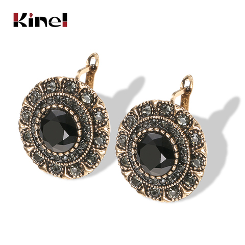 Kinel Hot Boho Gray Crystal Stud Earrings For Women Antique Gold Fashion Black Stone Vintage Earrings Bride Wedding Jewelry ► Photo 1/6