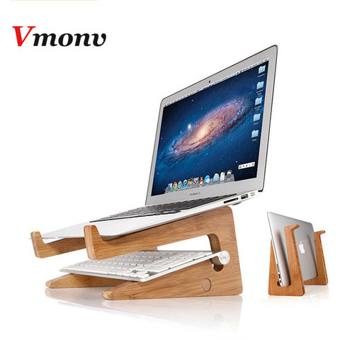 Vmonv Increased Height Cooling Bamboo Laptop PC Stand for Macbook Air Pro Retina Vertical Base Bracket for 15 Inch Notebook PC ► Photo 1/6