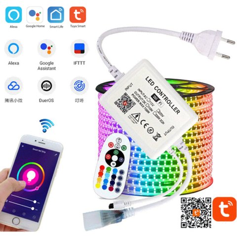 1-15M TUYA Smart WIFI LED Strip 220V RGB Tape Voice Control RGB LED Lights Strip 5050 Waterproof Outdoor Garden For Alexa Google ► Photo 1/6