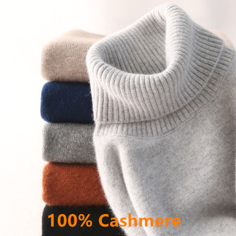 Super Warm 100% Cashmere Turtleneck Sweater Men Clothes 2022 Autumn Winter Knitted Pullover Jumper Ropa Hombre Pull Homme ► Photo 1/6