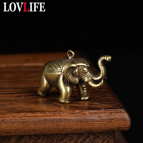 Pure Copper Cute Elephant Ivory Figure Vintage Brass Keychain Pendant Jewelry Handmade Metal Car Keyring Kids Backpack Hangings ► Photo 1/1