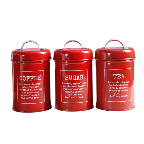 Set Of 3 Tea Coffee Sugar Metal Jar Canister Jam Kitchen Storage Container ► Photo 1/6
