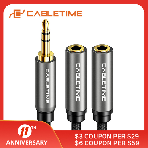 CABLETIME 3.5mm to 2 Female Jack Headphone Splitter Audio Cable 3.5 Jack Aux Cable for Smartphone Headphon Speaker C107 ► Photo 1/6