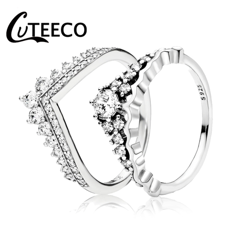 CUTEECO Shine Geometric V Shape Engagement Wedding Rings for Women Crown Princess Temperament Stack Ring Jewelry Gift ► Photo 1/6