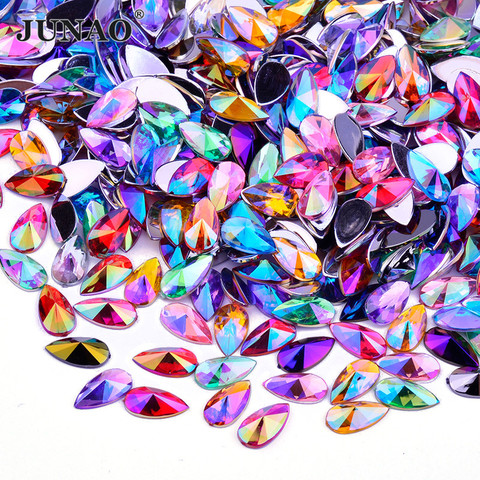 JUNAO 8x13mm 9x18mm Colorful AB Teardrop Rhinestones Flat Back Face Nail Crystal Stickers Acrylic Strass Nail Art Decoration ► Photo 1/6