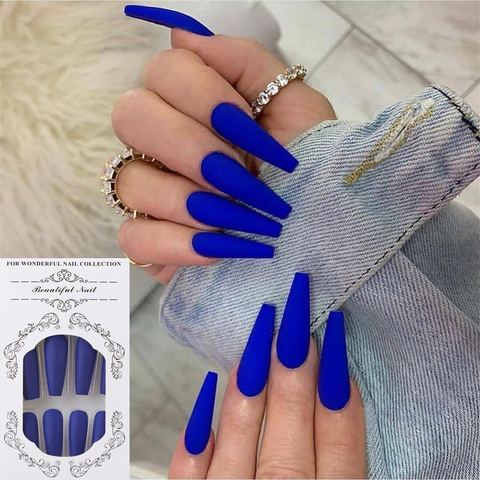 24Pcs/Set Full Cover False Nail Tips Ballerina Nail Art Manicure Matte Tips Coffin Fake Nails Extension Acrylic Nails with Glue ► Photo 1/6