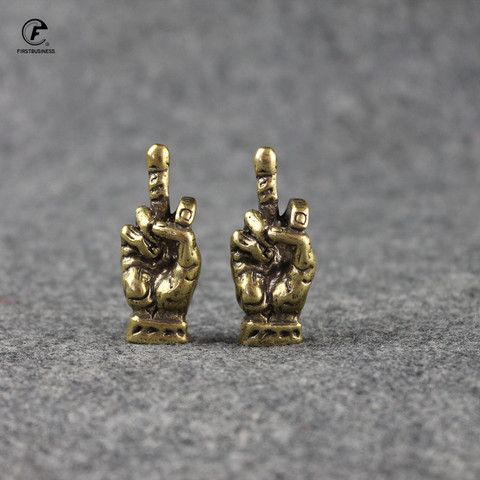 Copper Hand with Erect Middle Finger Up Statue Punk Style Vintage Brass Hand Miniature Ornaments Home Office Desk Decoration Toy ► Photo 1/6