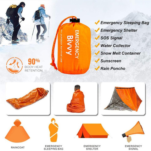 Compact Bivy Sack Emergency Survival Sleeping Bag Portable Waterproof Reusable Thermal Sleeping Bags Mylar Survival Blanket ► Photo 1/6