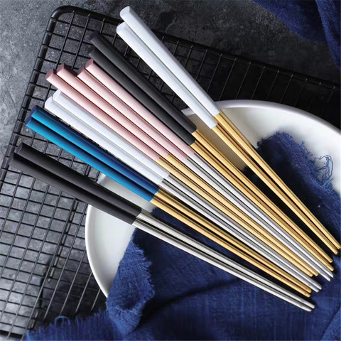 304 Stainless Steel Kitchen Square Metal Chopsticks Household Luxury Gold-plated Chopsticks 1 Pair Of Japanese Chopsticks ► Photo 1/6