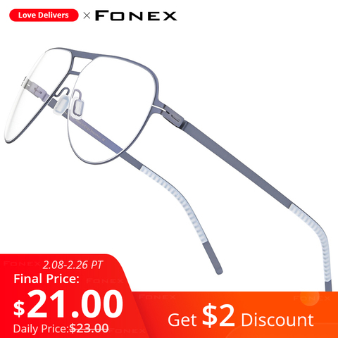 FONEX Alloy Glasses Frame Men 2022 New Pilot Optical Myopia Prescription Eyeglasses Frame Full Korean Screwless Eyewear 991 ► Photo 1/6