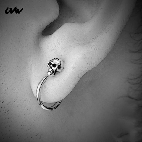2pc Tiny Punk Skull Helix Ear Stud Earrings Set for Women Men 316L Hoop Pendientes Earrings Tagus Plug Fashion Jewrelry UVW283 ► Photo 1/5