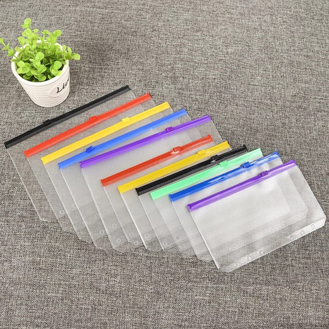 6pcs A5 A6 PVC 6 Holes Transparent Bags With Colorful Zipper Bag  Notebook Accessory Card Holder Bag Pouch Diary Planner Passpor ► Photo 1/6