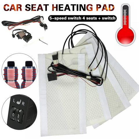4pcs 12V 3W Car Seat Heater Pads Dial Switch Carbon Fiber Heated Seat Heater Kit Universal for Car SUV Truck RV Boat ► Photo 1/6