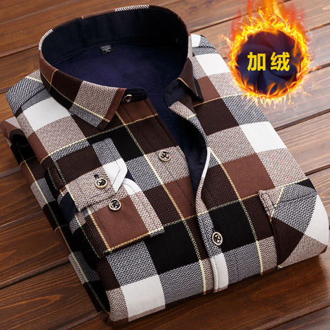 New Autumn Winter Men Fleece Warm Shirt 2022 Male Fashion Print Long sleeve business big size shirt Thick warm Plaid shirt L-5XL ► Photo 1/6