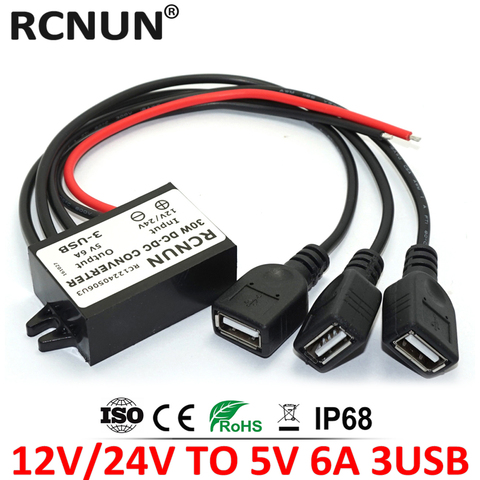 DC DC Converter 12V 24V to 5V 6A 30W Car Power Converters Triple USB Output Power Adapter ► Photo 1/4