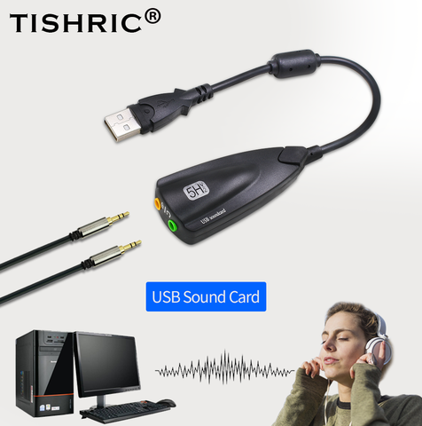 TISHRIC 5HV2 USB External Sound Card 7.1 with 3.5mm USB Audio Adapter Headset Microphone Sound Card For Laptop PC Professional ► Photo 1/6