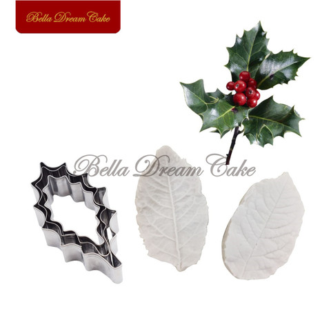 5pcs/set Holly Leaf Veiner Silicone Molds Stainless Steel Cutter Mould Petal Fondant Cake Decorating Tool DIY Handmade Cake Mold ► Photo 1/5