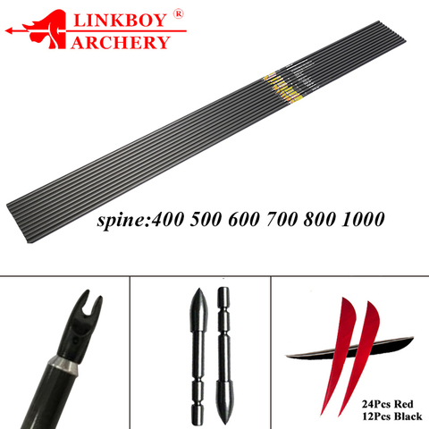 12pcs Linkboy Archery Pure Carbon Arrow ID4.2MM Spine 400 500 600 700 800 900 1000 Arrow Accessories DIY Recurve Bow Shooting ► Photo 1/6