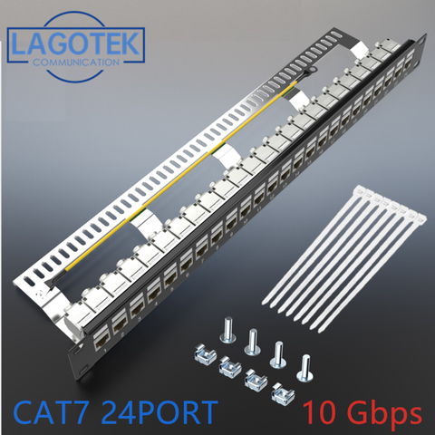 Cat7 Patch panel 24port CAT7/CAT6a  FTP Patch Panel Full Shielded Incl. 24x Cat7 shielded keystone adapter   1U 19'' Inch ► Photo 1/6