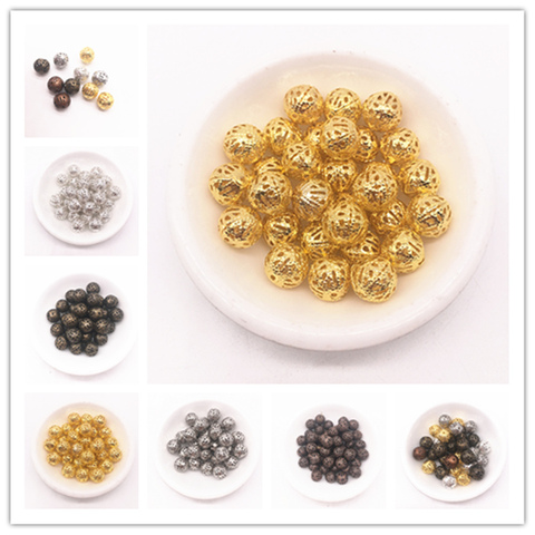 4/6/8/10mm Hollow Ball flower Beads Metal Charms Dull Silver Bronze Gold Silver Plated Filigree Spacer Beads Diy Jewelry Making ► Photo 1/6
