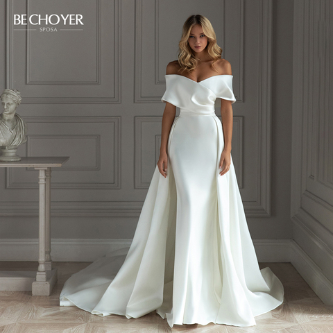 Wedding Dress 2 In 1 Detachable Train Sweetheart Satin Mermaid Vestido de Noiva 2022 Fashion Princess BECHOYER EL101 Bridal Gown ► Photo 1/6