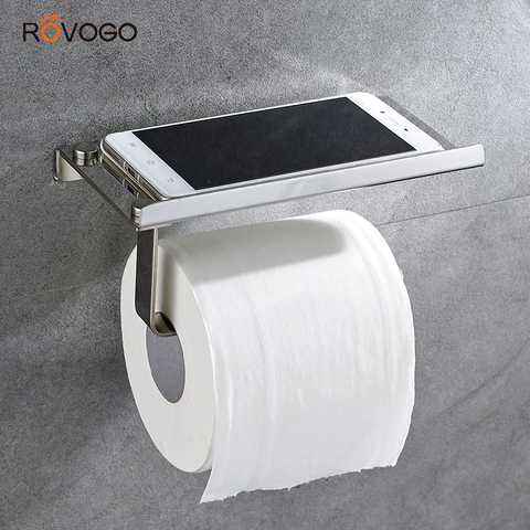 ROVOGO Toilet Paper Holder with Phone Self Brushed, Stainless Steel Toilet Paper Roll Holder for Bathroom Wall Mounted (Silver) ► Photo 1/5