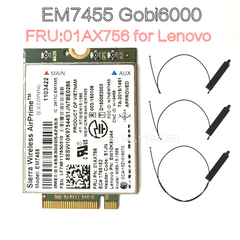 Sierra Wireless airprime Gobi6000 EM7455 WWAN card NGFF FRU module 01AX756 for Thinkpad X1 L470 X270 T570 device, Qualcomm 4 doc ► Photo 1/3