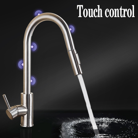 Brushed nickel/Black Kitchen Sense Faucet Pull out 360 rotation Smart Touch On Kitchen Faucets Crane Hot Cold water Mixer Taps ► Photo 1/6