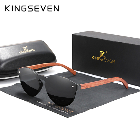 Custom LOGO Natural Wooden Sunglasses KINGSEVEN Bubinga Men's Polarized Glasses Wooden Fashion Sun Glasses Original Accessories ► Photo 1/5