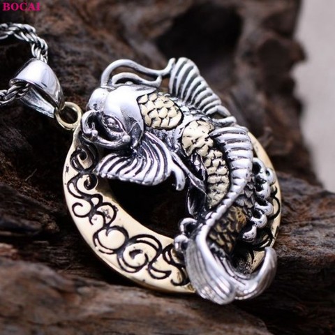BOCAI Solide S925 sterling silver pendant vintage Thai silver jewelry carp month small personality pendant for men and women ► Photo 1/1