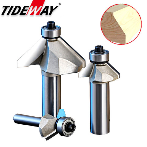 Tideway 45 Deg Chamfer Router Bits with Bearing Chamfering CNC Wood Cutting Tools 1/4 1/2 Shank Woodworking Milling Cutter ► Photo 1/6