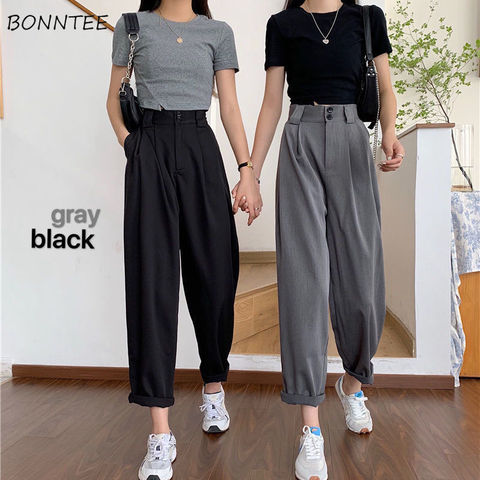 Straight Pants Women BF Style Chic Trendy Ladies Ankle-Length Trousers Summer New All-match College Classic Teens Pantalones Hot ► Photo 1/6