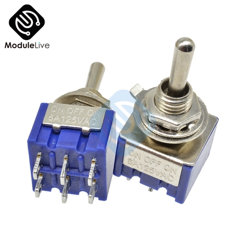 MTS-203 6mm Toggle Switch Single Pole Double Throw SPDT ON-ON 120VAC 6A 1/4 Inch Mounting 13*12.7MM  3Positions 6Pins ► Photo 1/2