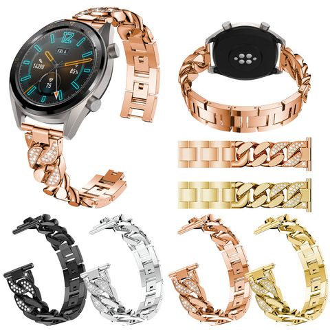 Women Bracelet for Huawei Watch GT 2 42mm 46mm Band 22mm 20mm Cowboy Chain Strap for Honor Magic 2 Metal Link Diamond Wrist Belt ► Photo 1/6