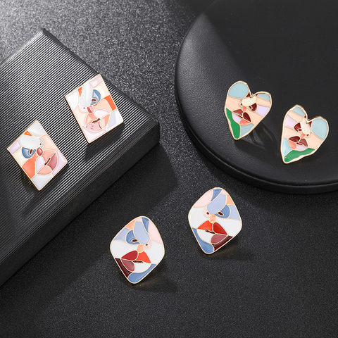Geometric Punk Human Face Clip on Earrings for Women Retro Abstract Metal No Pierced Hit Color Fashion Ear Clips Enamel Jewelry ► Photo 1/6