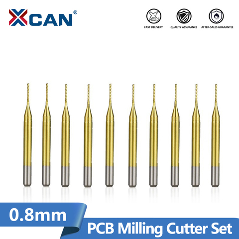 XCAN 10pcs 0.8mm Titanium Coated PCB End Mill Carbide Milling Bit End Milling Cutter For PCB Engraving Machine ► Photo 1/5