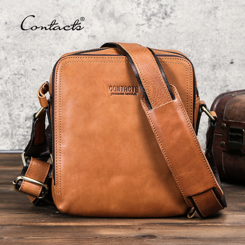 CONTACT'S Casual Men Messenger Bags Genuine Leather Men's Shoulder Bag Famous Brand Design Male Bag High Quality Vintage Bolsos ► Photo 1/6