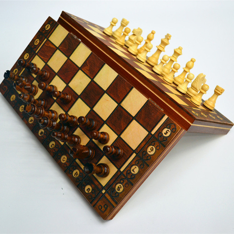 Chess Game Super Magnetic Wooden Chess Backgammon Checkers 3 in 1 Ancient Chess Travel Chess Set Wooden Chess Piece Chessboard ► Photo 1/1