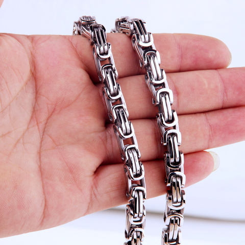 4/5/8/12/15mm wide Silver Stainless Steel King Byzantine Chain Necklace Bracelet Mens Jewelry Handmade ► Photo 1/6