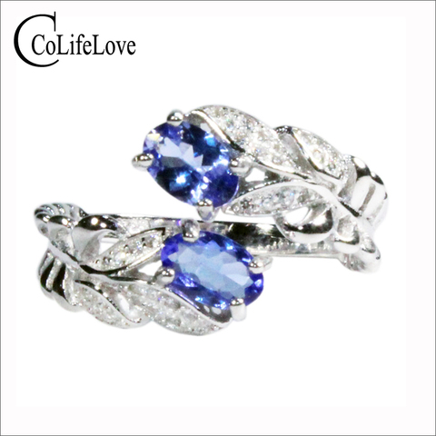 CoLife Jewelry Fashion Tanzanite Ring for Young Girl 2 Pieces Natural Tanzaite Silver Ring Elegant 925 Silver Gemstone Ring ► Photo 1/6