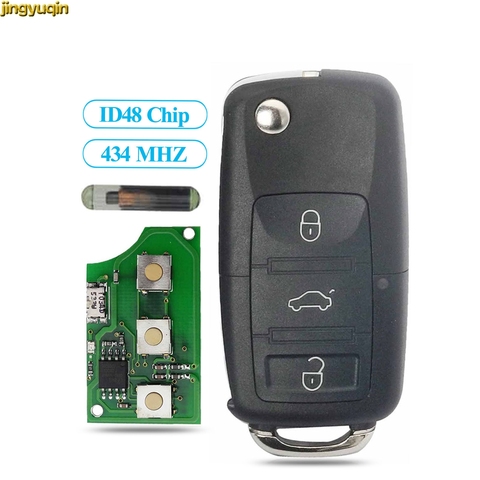 jingyuqin 3 Button Flip Remote Car Key 1J0959753DA/AH 1K0959753G 434MHZ ID48 Chip For VW PASSAT Polo Skoda Seat Polo Golf Beetle ► Photo 1/6