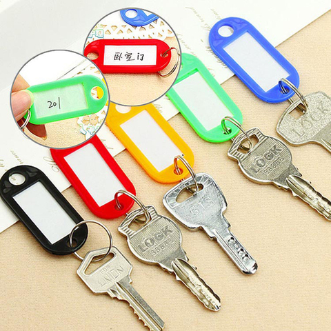 50pcs Multicolor Plastic Key Tags ID Labels Baggage Luggage Name Token Hotel Number Classification Card Split Ring Keychain ► Photo 1/6